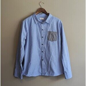 Another Influence Mens Large L Blue Denim Dress Shirt Gray Pocket Long Sleeve